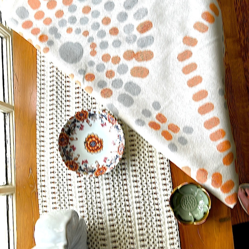 Orange Gray White Atomic Table Cloth Orange Gray Blanket Set Succulent Dish NEW